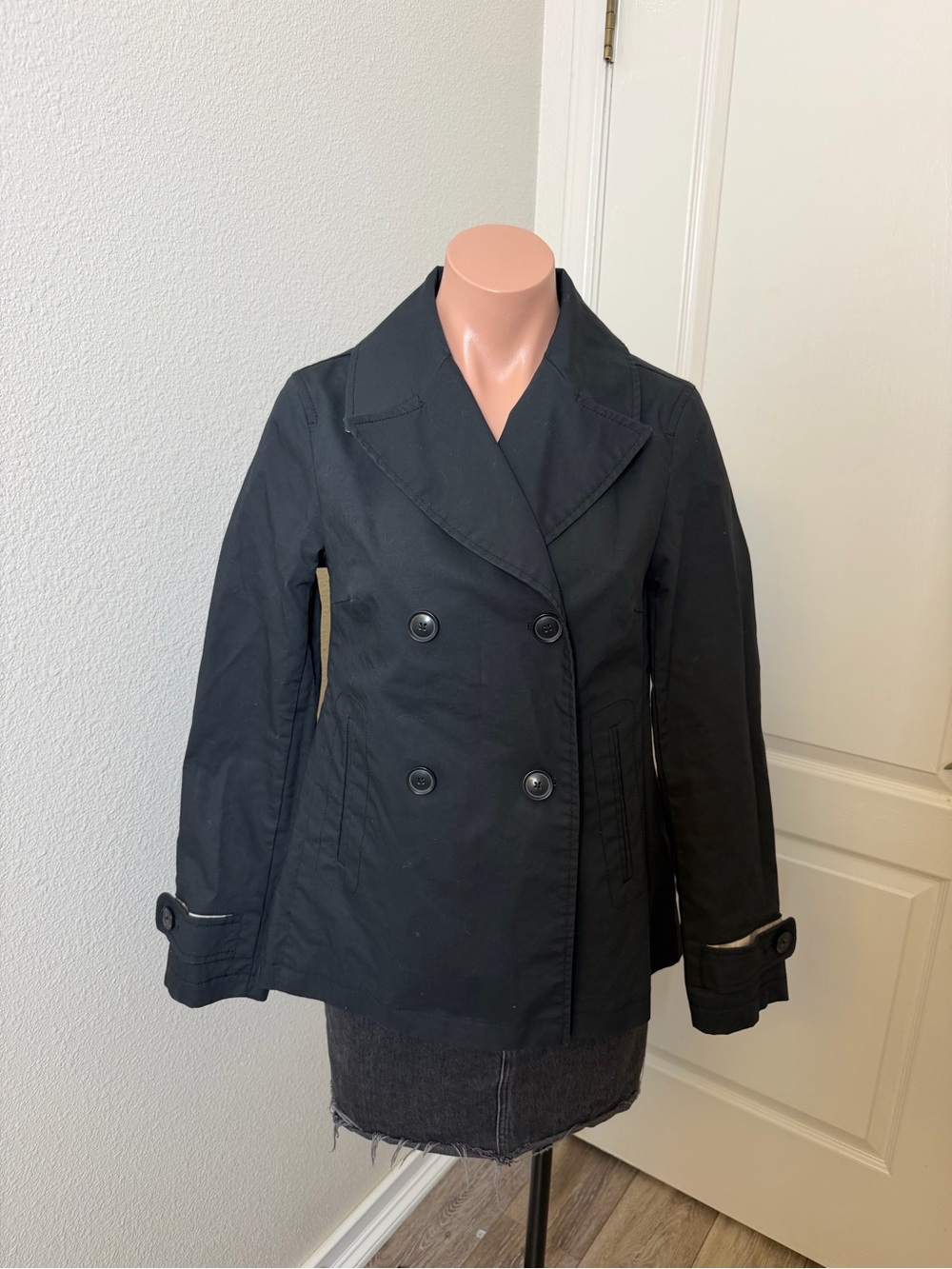 Banana Republic  Black Double-Breasted Peacoat Jacket Sz XS